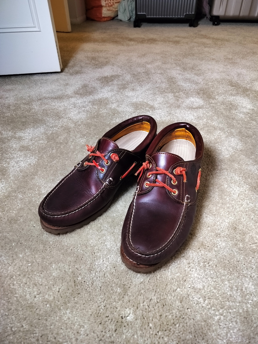 Timberland Brown Leather Boat Shoes with red Laces